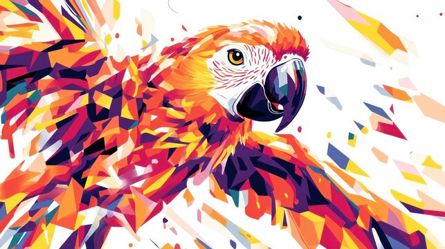 Abstract colorful geometric macaw parrot in flight.