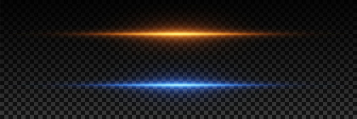 Fototapeta premium Glowing light lines. Horizontal laser beams of light. On a transparent background.