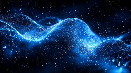 Naklejka premium Abstract blue glowing wave particle motion.