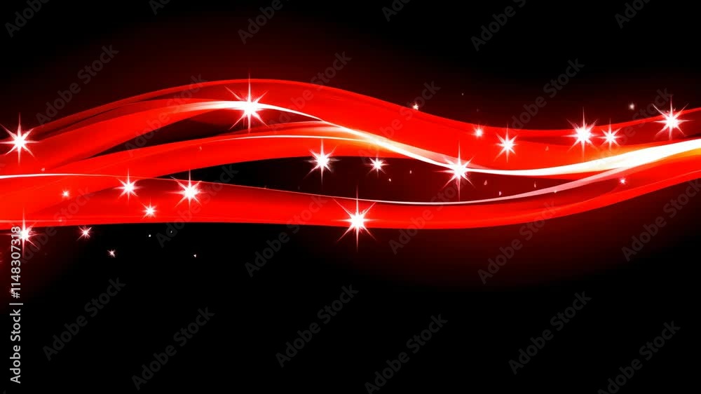 Wall mural bright red swirls with sparkling stars create a vibrant display against a dark background