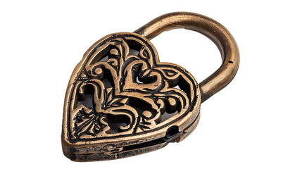 A decorative love lock with engraved initials, isolated on white background, cut out 