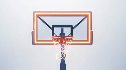 Basketball hoop with neon envelope frame.