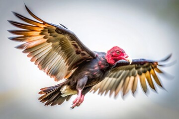 Red Headed Vulture, Flying Bird, Long Exposure Photography, White Background, Wildlife Portrait, Avian Photography, Nature Photography, Bird of Prey