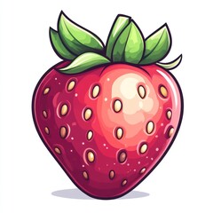 Obraz premium Single ripe red strawberry with green leaves. (3)