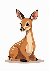 Playful Fawn Sitting Gracefully, Stylized 2D Vector Art on White Background
