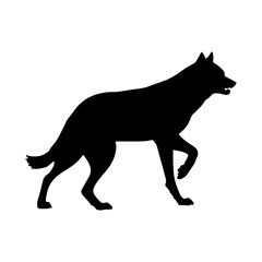 Black angry wolf silhouette illustration design on white background. Attacking wolf vector. Scary wolf icon. Aggressive wolf.
