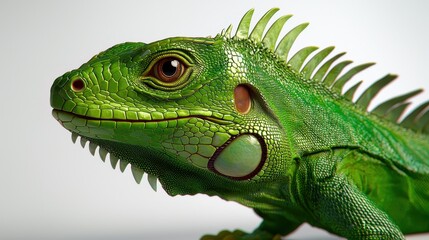 Fototapeta premium Lifelike Green Iguana with Intricate Scales and Detailed Features on a White Background