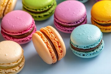 Obraz premium Colorful Macarons Arranged on a Light Blue Background