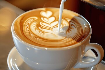 Latte art creation coffee shop beverage photography cozy atmosphere close-up culinary craftsmanship
