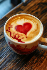 A cup of coffee with a heart drawn on it