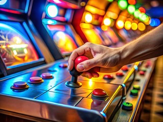 Retro Arcade Gameplay: Drone Shot of Hands on Joystick & Start Button