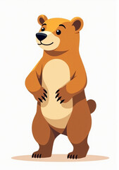 Fototapeta premium Adorable Baby Bear in Playful Pose, Cartoon Forest Animal on White Background 