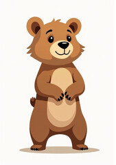 Fototapeta premium Cute Bear Cub Standing on Hind Legs on White Background, 2D Vector Animal Illustration 
