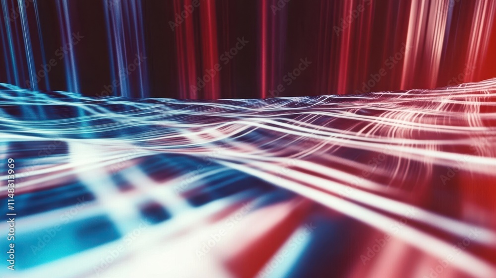 Poster vibrant waves of color flowing softly through a dynamic landscape of light and motion