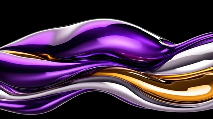 Abstract Wave of Purple, Silver, and Gold Liquid Metal