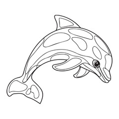 Cute cartoon dolphin, coloring page. Vector illustration