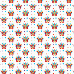 Seamless repeating pattern of carnival masks.