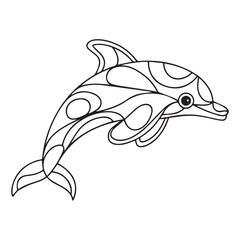 Fototapeta premium Cute cartoon dolphin, coloring page. Vector illustration