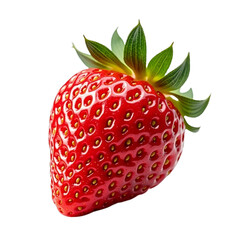 Red strawberry with green leaves on black background