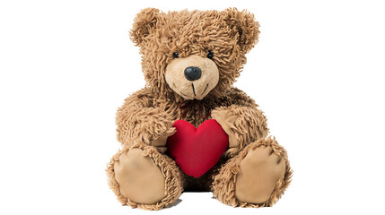 Obraz premium A plush teddy bear holding a red heart, isolated on white background, cut out