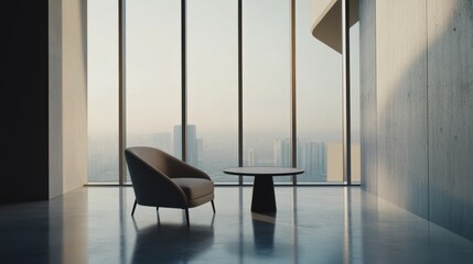 Fototapeta premium Minimalist modern room with sleek, open design. Featuring clean lines and neutral colors