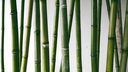 Obraz premium A photo of green bamboo shoots in a white background.