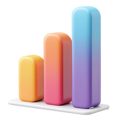 Upward Trending 3D Bar Graph Icons with Cartoon-Style Matte Finish on Isolated White Background