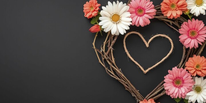 Beautiful Heart Shaped Wreath with Delicate Dai Dai Accents on a Soft Background