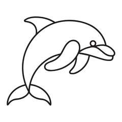 Vector Illustration of Black Line Art Dolphin Cartoon on a White Background