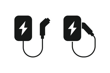 Electric charging device icons. Ev charging point station icons. Electric vehicle charging icons. Vector illustration