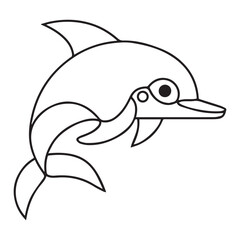 Vector Illustration of Black Line Art Dolphin Cartoon on a White Background