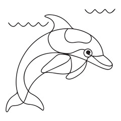 Naklejka premium Vector Illustration of Black Line Art Dolphin Cartoon on a White Background