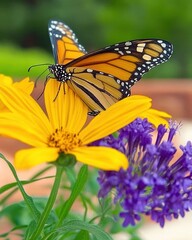Fototapeta premium Vibrant Wildflowers Attract Pollinators in a Sunlit Garden During Springtime Bloom