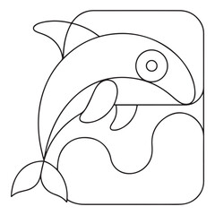 Vector Illustration of Black Line Art Dolphin Cartoon on a White Background