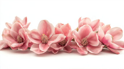 Fototapeta premium Beautiful pink magnolia flowers with delicate petals isolated on a white background, perfect for creative projects, commercial use, and high-resolution stock photography