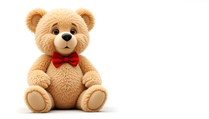 Obraz premium Adorable Cartoon Teddy Bear with Red Bow Tie, Perfect for Children's Products
