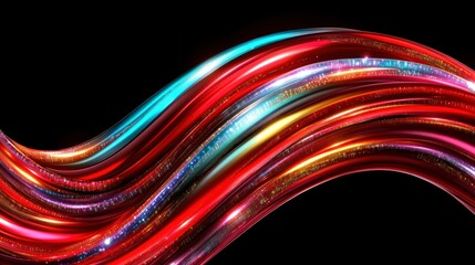 Abstract Shiny Metallic Wave Background - Red, Gold, Teal and Purple Swirls