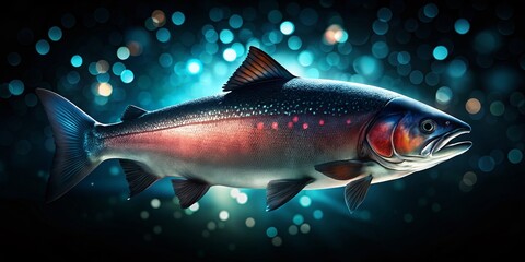 Salmon Silhouette, Isolated Fish, Aquatic Life, Seafood Photography, Dark Background, Minimalist, Nature, Wildlife, Underwater,  Ocean, River,  Fish Silhouette
