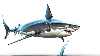 Obraz premium Fierce Great White Shark Isolated on White Background