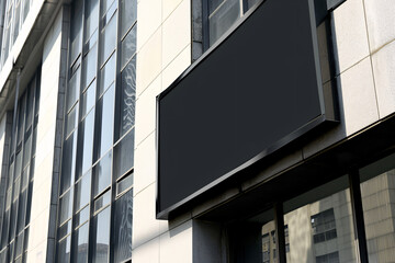 Obraz premium Wall Mounted Sign on Building Mockup Signage Mockup on Building Wall Billboard Sign Mockup Large Roadside Sign Board For Advertisement Roadside Billboard Sign Mockup Outdoor Signage