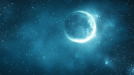 A serene depiction of a luminous moon surrounded by a starry night sky.