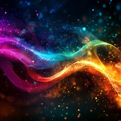 Colorful swirling energy waves with glittering particles