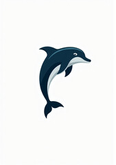 Fototapeta premium Friendly Dolphin Swimming in the Ocean, Cartoon Wildlife Design on White Background 