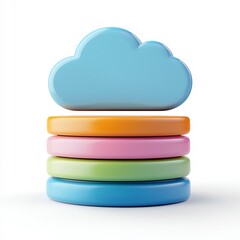 Cartoon-Style 3D Cloud Database Stack Icon on Isolated White Background
