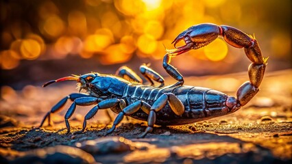 Fototapeta premium Scorpion Photo: Venomous Arachnid, Desert Creature, Close Up, Wild Animal, Nature Photography, Insects, Arthropods, Wildlife, Danger, Poison, Sting, Eight Legs