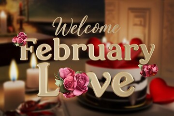 Welcome February Love Romantic Roses Candles Cake