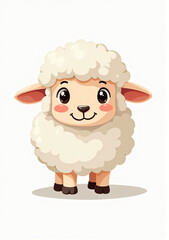 Obraz premium Adorable Sheep with Curly Wool, Cartoon Farm Animal on White Background 