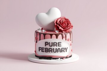 Pink Valentines Day Cake With Heart And Rose