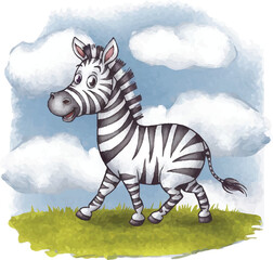 Watercolor vector of a cartoon zebra animation, isolated on a white background, zebra animation, eps © MONIKA RANI