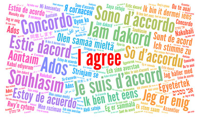 Obraz premium I agree word cloud in different languages